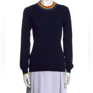 Burberry Navy Merino Wool With Rainbow Collar
